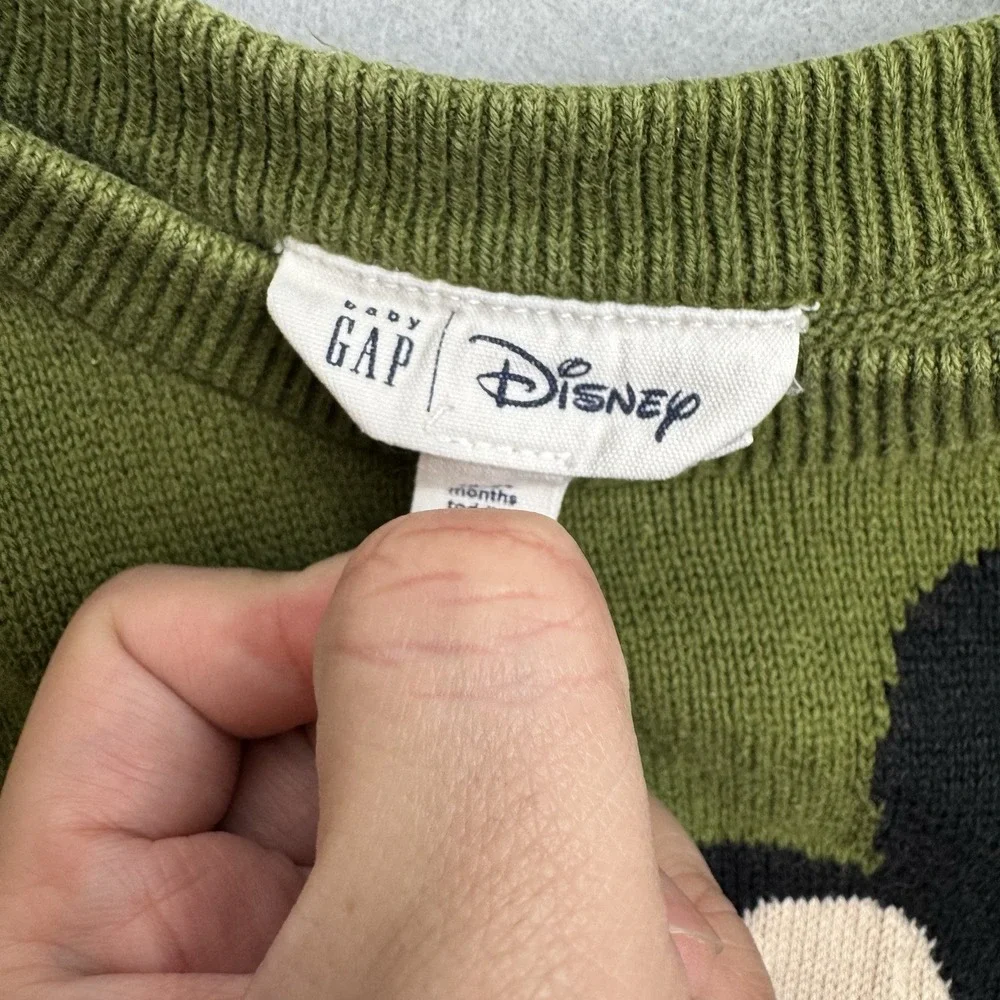 Baby Gap Disney Sweater 18-24M Mickey Mouse Green Long Sleeve Cotton‎ Toddler
